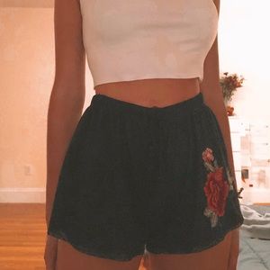 Black shorts With Flower Patch